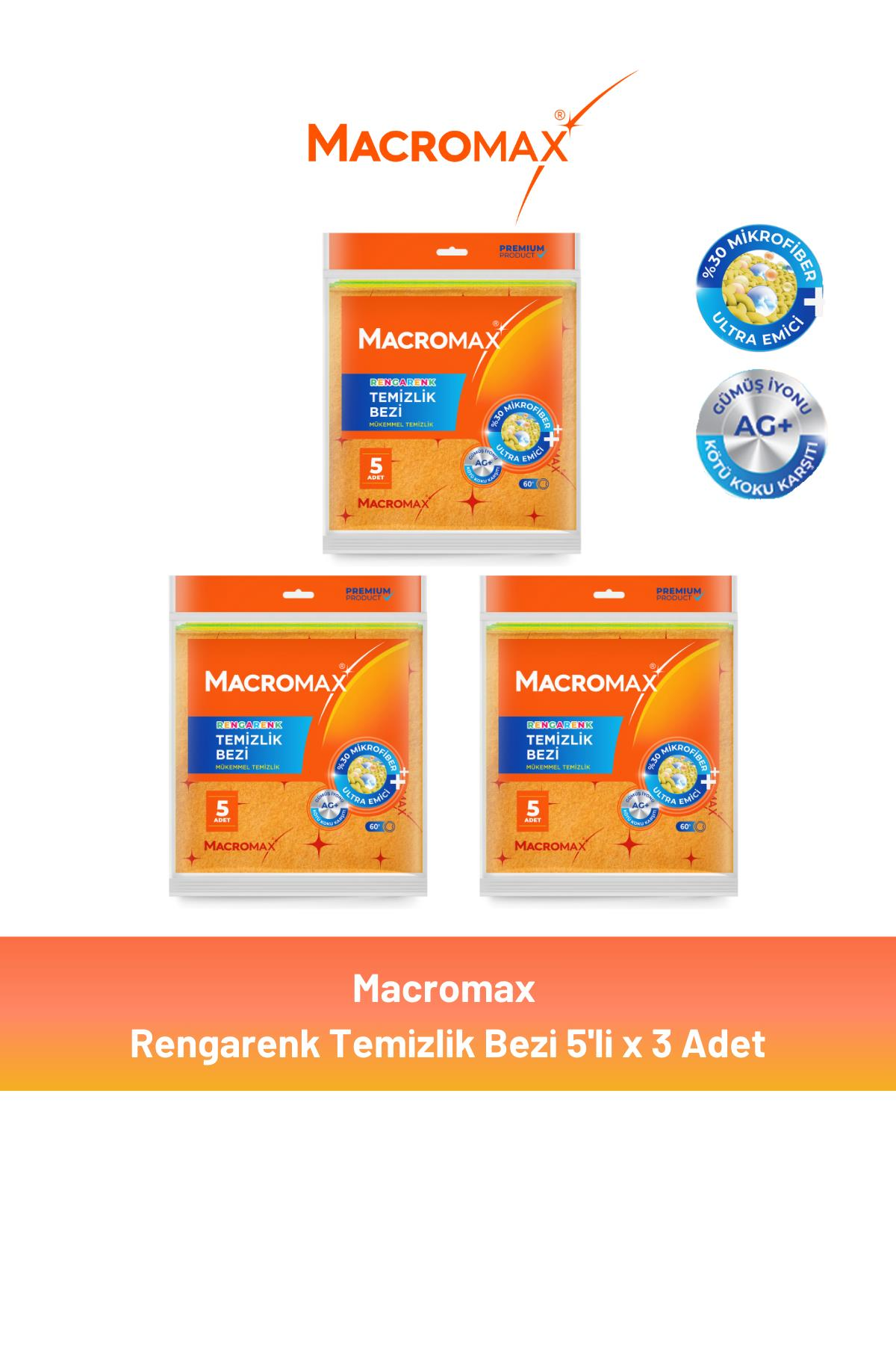Macromax Rengarenk Temizlik Bezi 5'li x 3 Adet