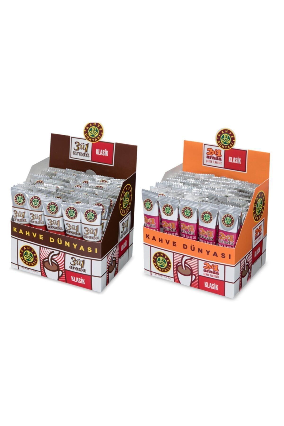 Kahve Dünyası 2 Li Fırsat Paketi  40 Adet 12 gr. 2 Si 1 Arada Şekersiz + 40 Adet 18 Gram 3’ü 1 Arada Klasik