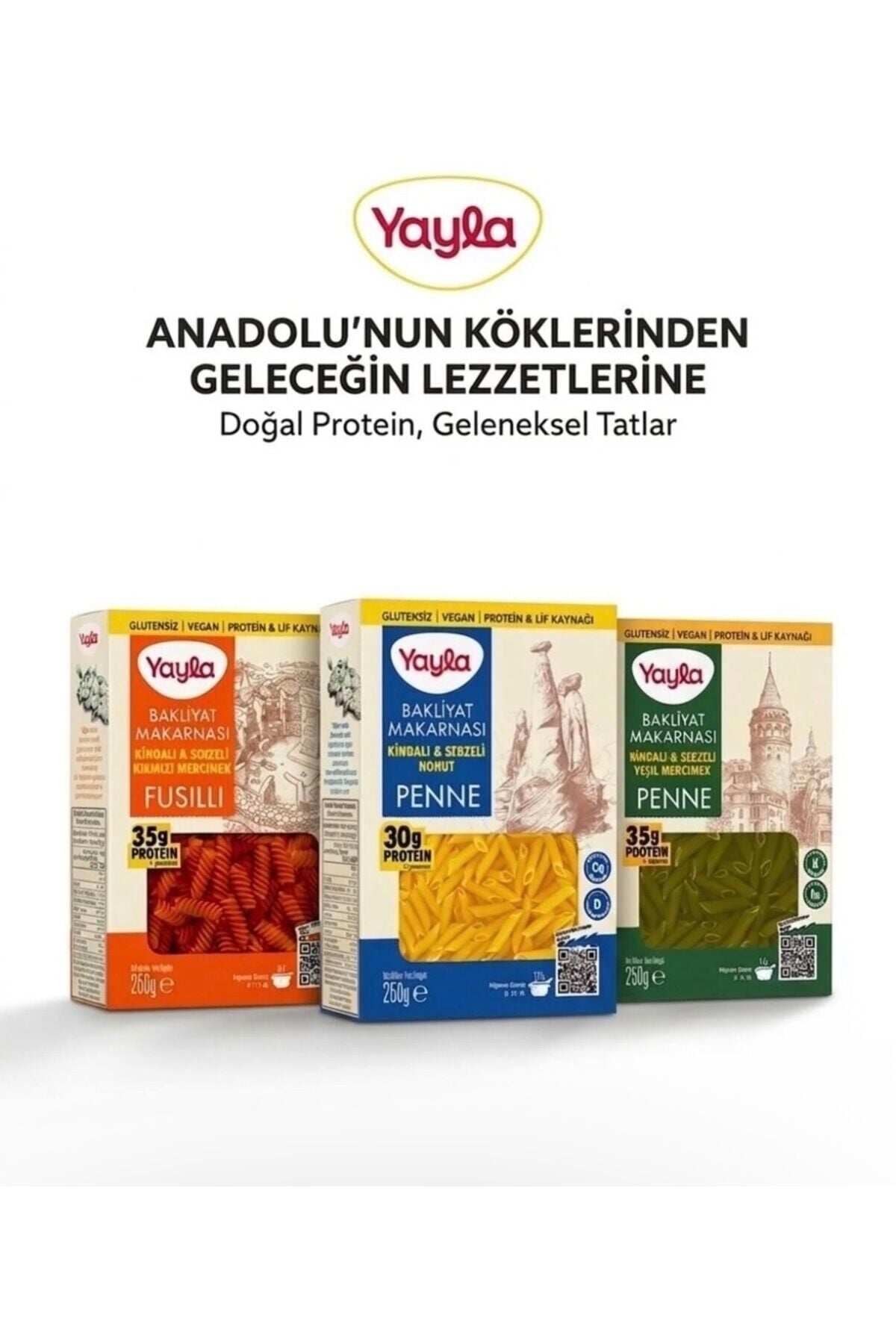 Yayla Kırmızı Mercimek Fusulli + Yeşil Mercimek Penne + Nohut Penne 250 gr