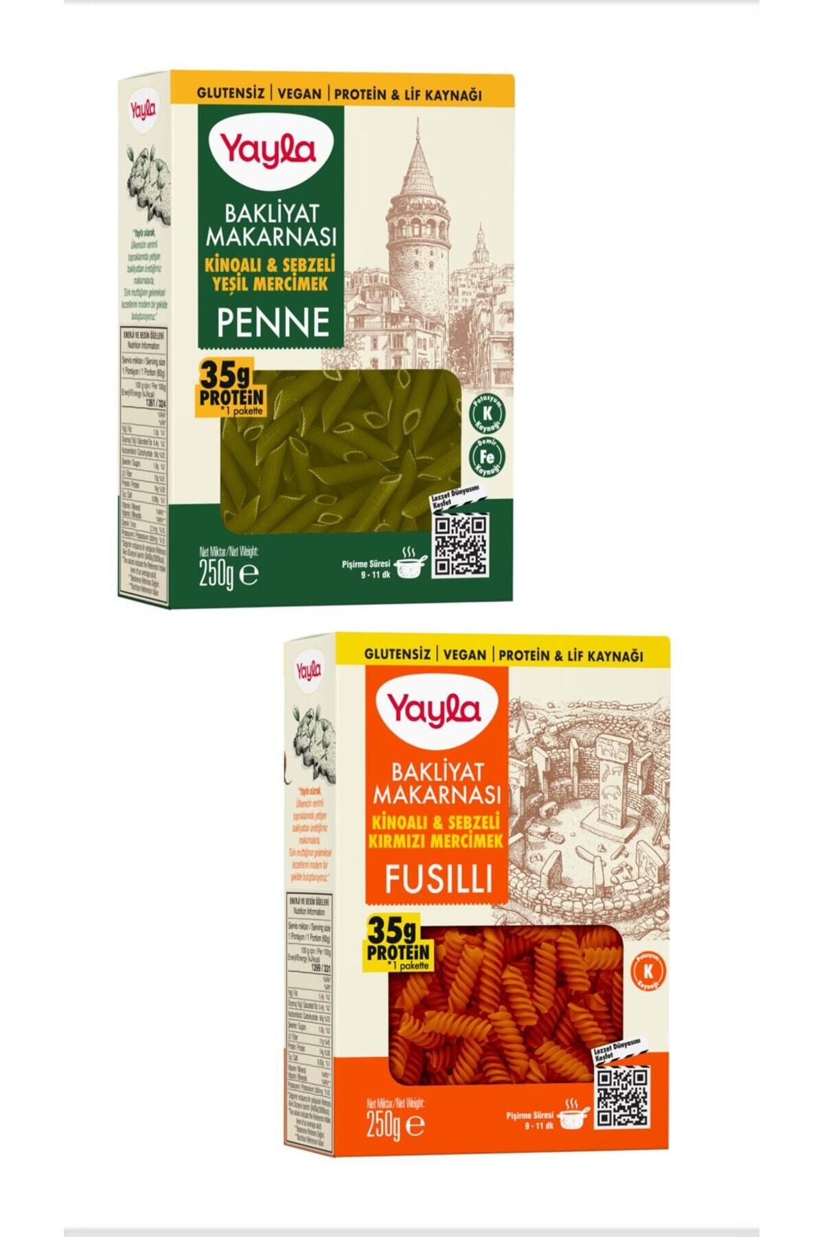 Yayla Kırmızı Mercimek Fusulli + Yeşil Mercimek Penne 250 gr