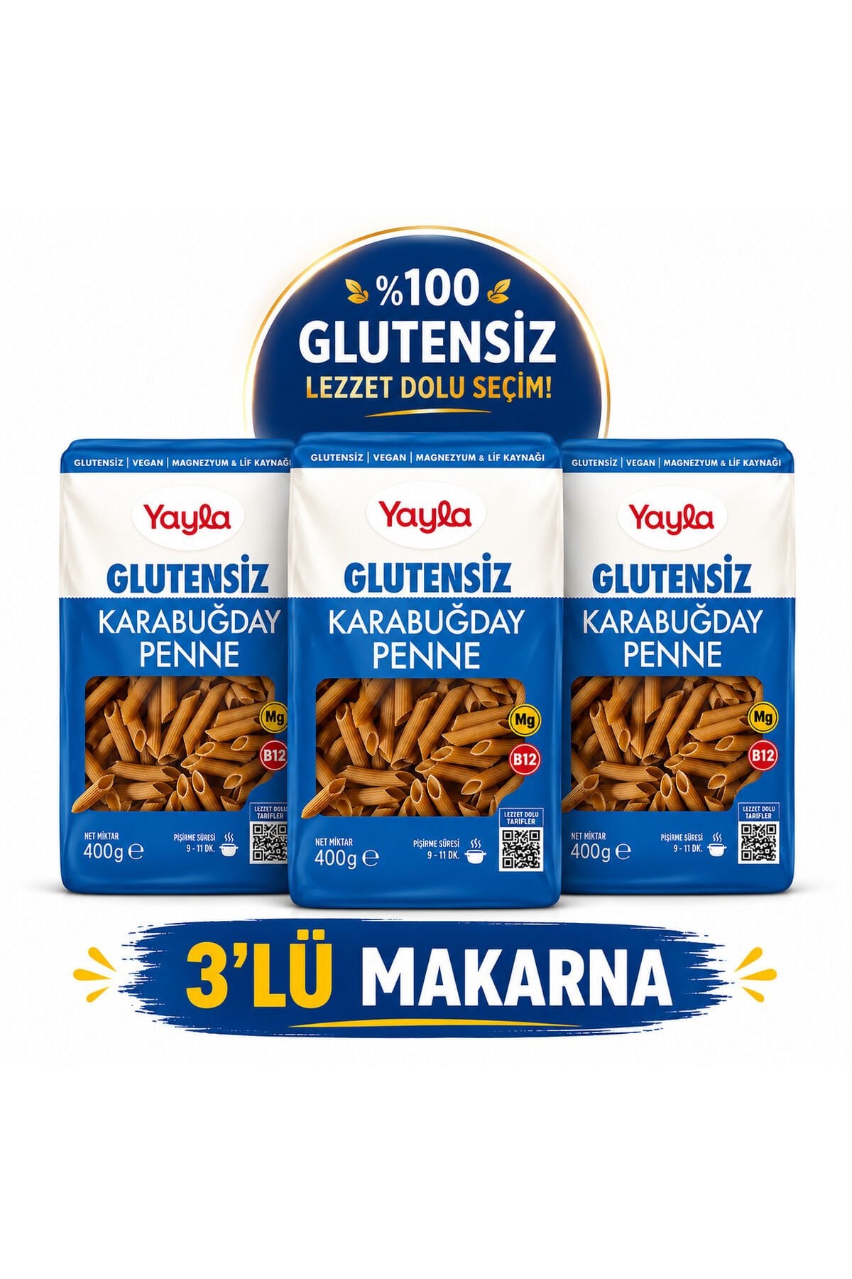Yayla Karabuğday Penne 400 gr x 3 Adet