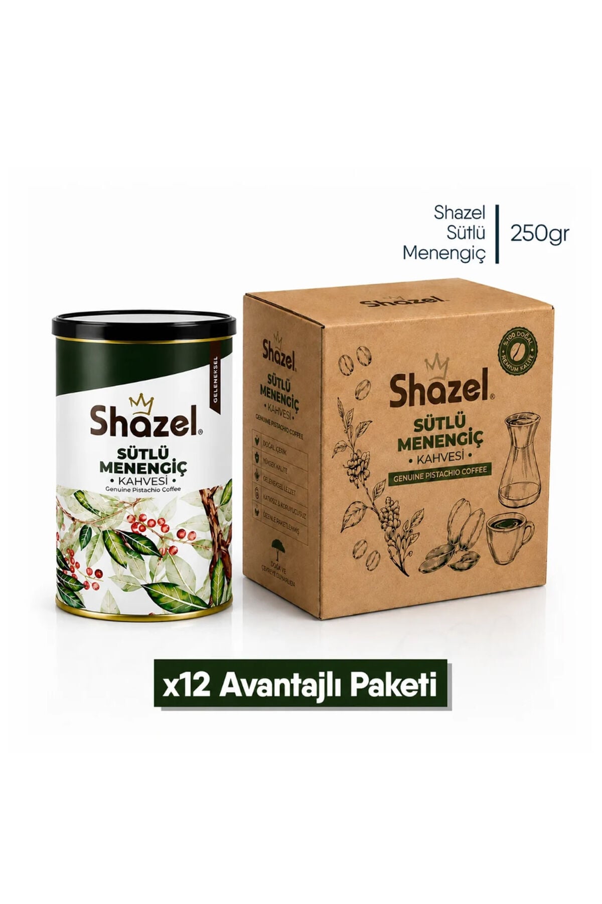 Shazel Sütlü Menengiç Kahvesi 250 gr Teneke x 12 Adet