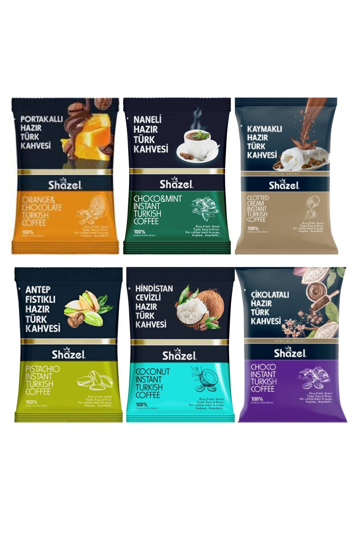 6 lı Türk Kahve Seti (Portakal-nane-çikolatalı-kaymak-hindistanceviz-antepfıstıklı) 6x100 g