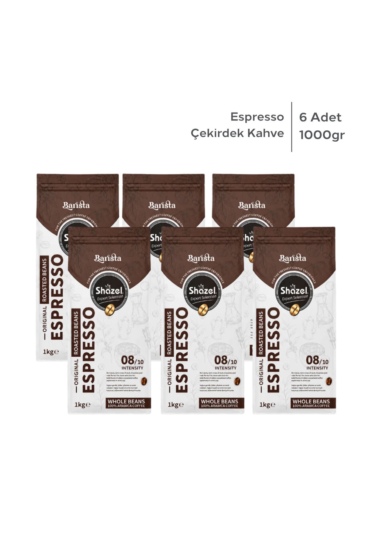 Shazel Espresso Kahve | Çekirdek | Flat Bottom | 1000 gr | 6 Paket