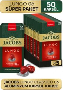 Jacobs Lungo 6 Classic Nespresso Uyumlu Kapsül Kahve 10 Lu X 5 A PKT.JACOBS.014 Kapsül Kahve