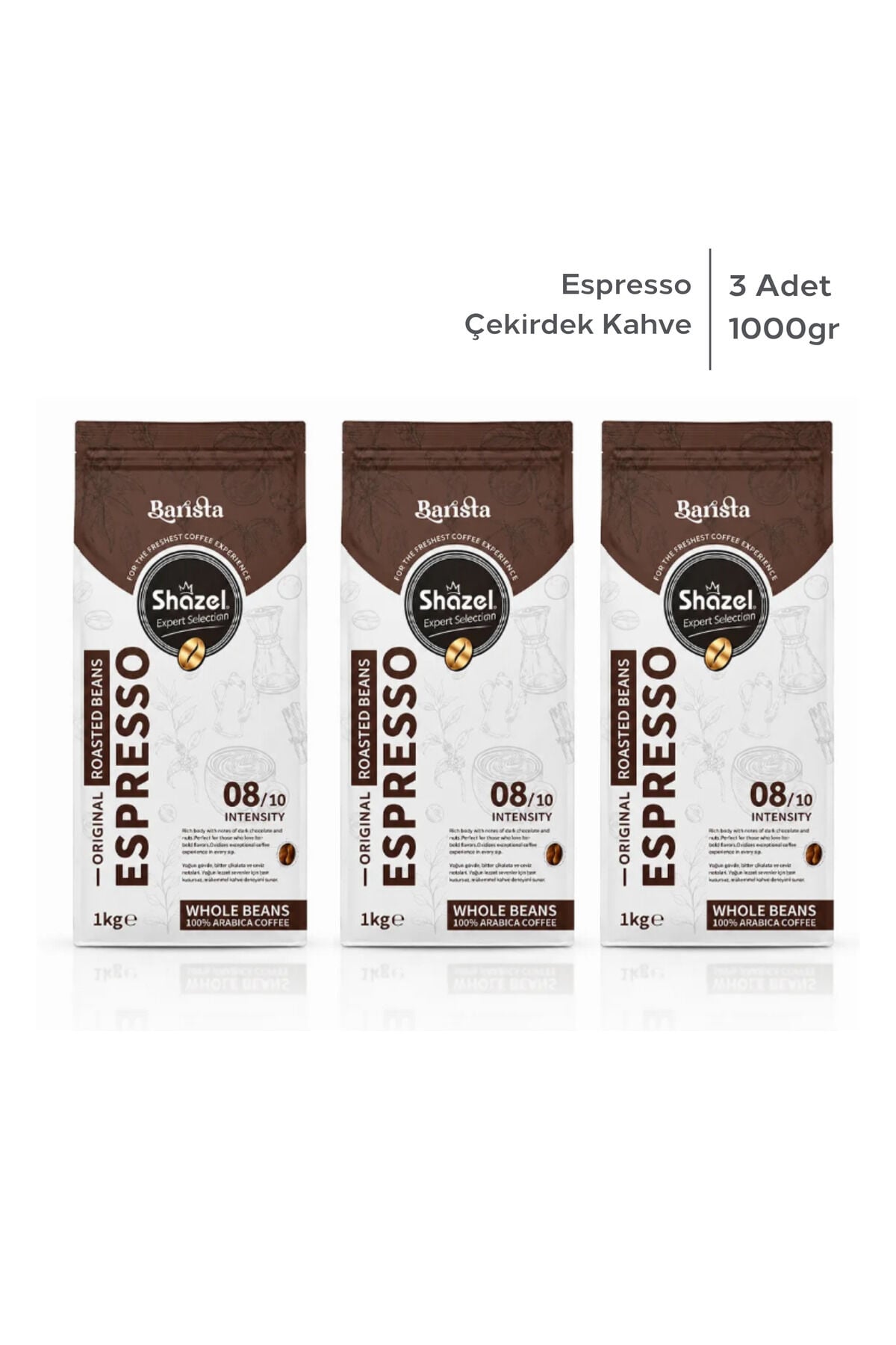 Shazel Espresso Kahve | Çekirdek | Flat Bottom | 1000 gr | 3 Paket