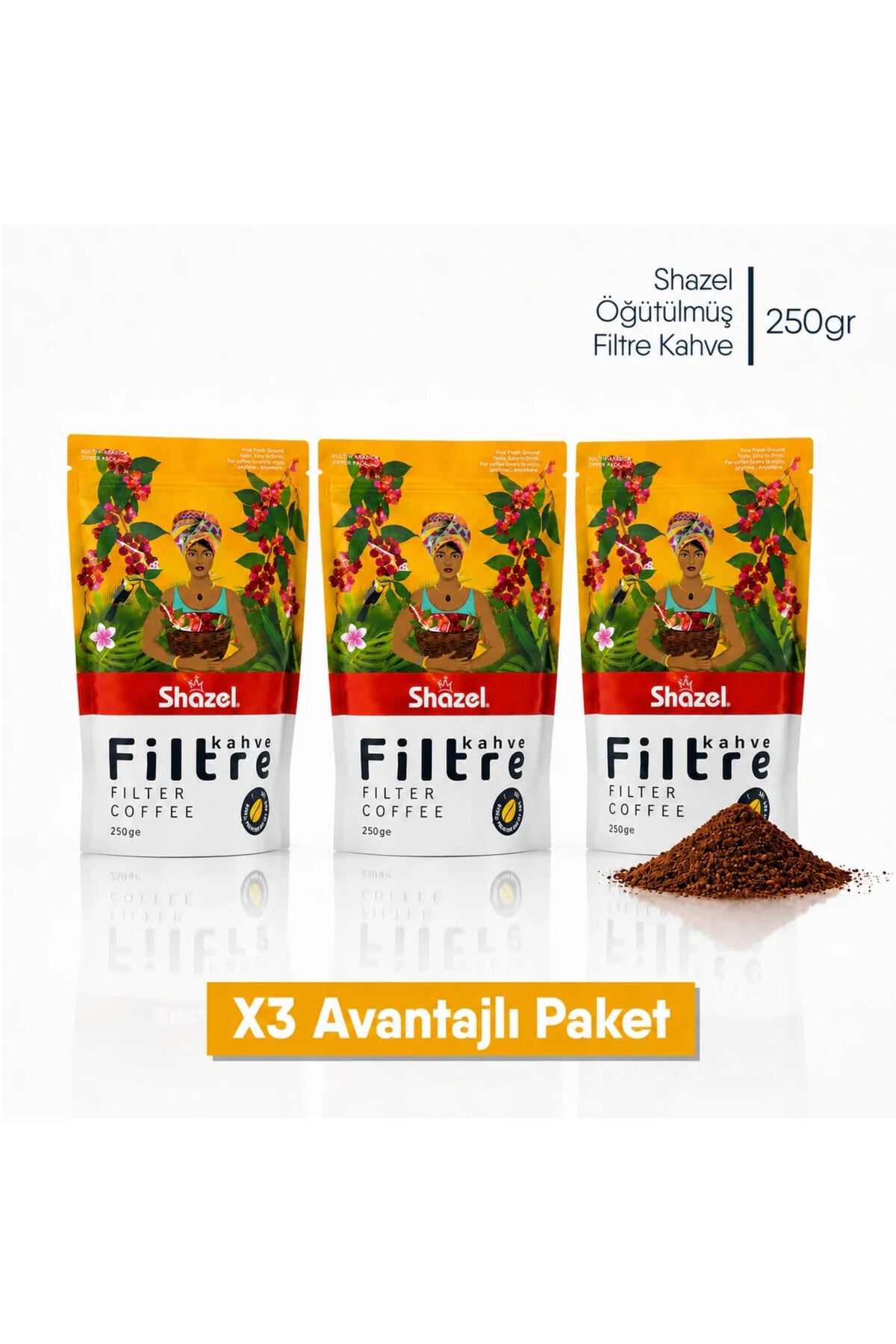 Shazel Filtre Kahve | Öğütülmüş | Doypack | 250 gr | 3 Paket