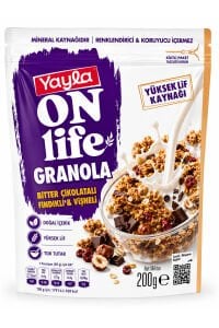 Yayla On Life Granola Bitter Çikolatalı Fındıklı & Vişneli 200 Gr – Yüksek Lif Kaynağı