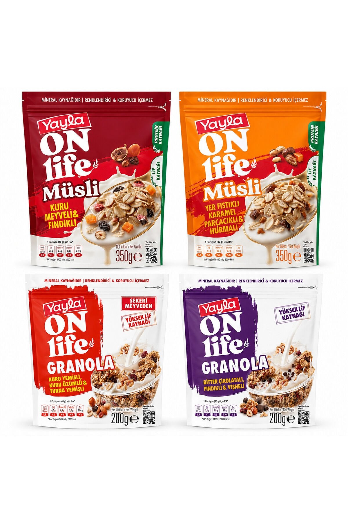 Yayla ON Life Müsli & Granola Karışık Paket 4’lü Set – Yüksek Lif ve Protein Kaynağı”