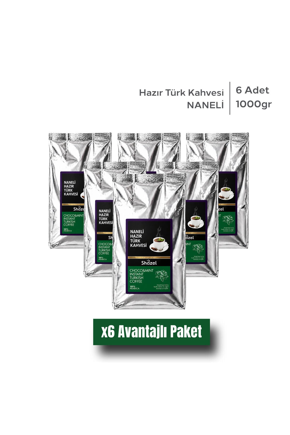 Shazel Hazır Türk Kahvesi | Naneli | 1000 gr | 6 Adet