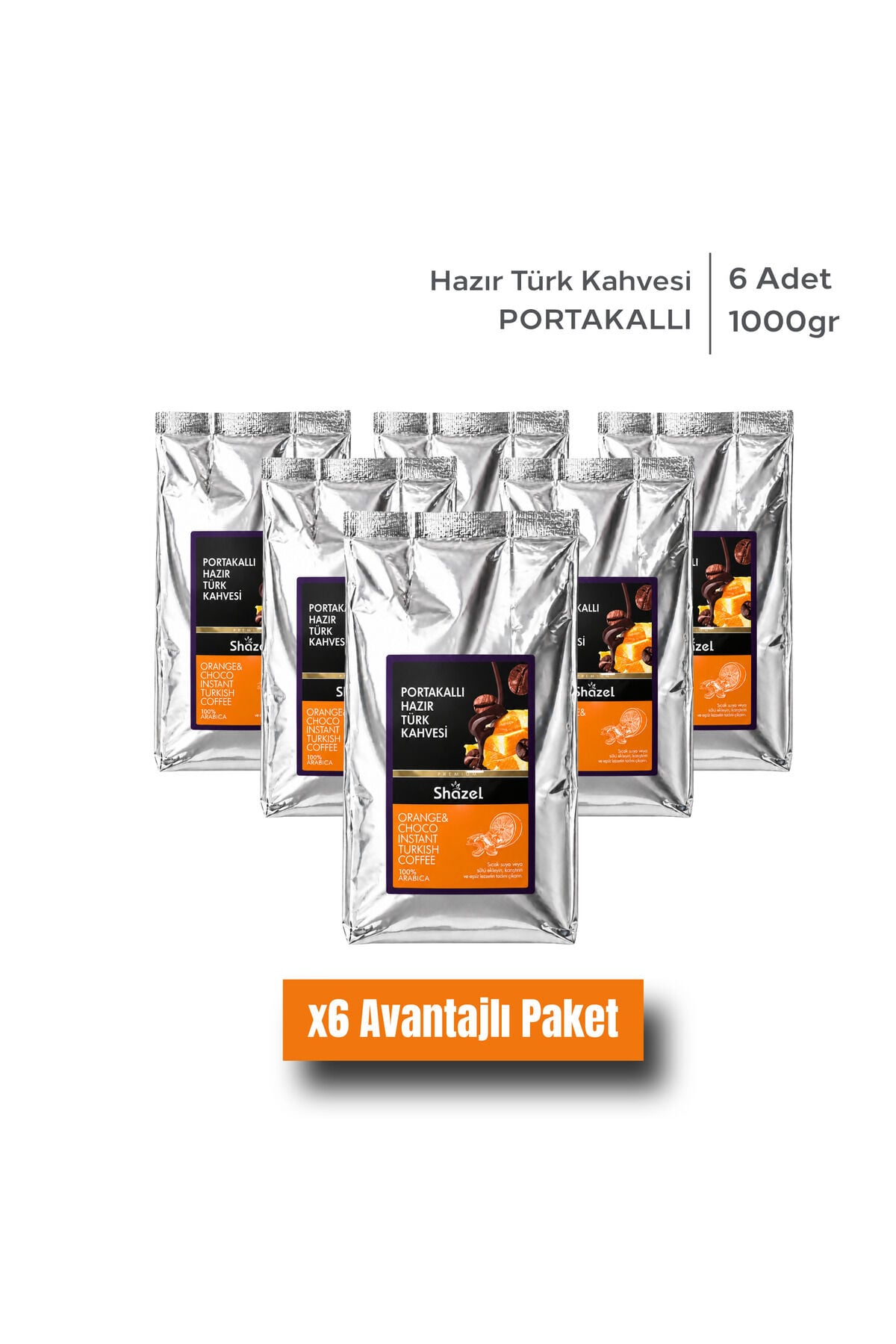 Shazel Hazır Türk Kahvesi | Portakallı | 1000 gr | 6 Adet