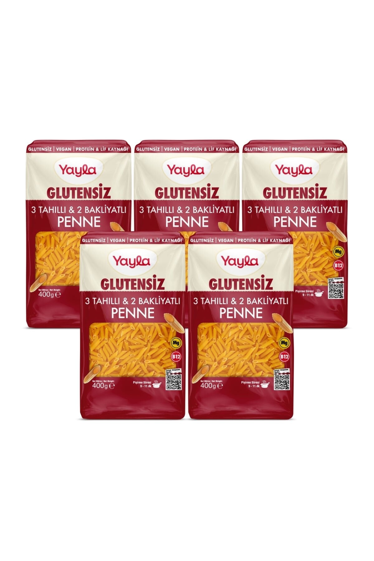 Yayla Glutensiz 3 Tahıllı ve 2 Bakliyatlı Penne Makarna 400 g x5