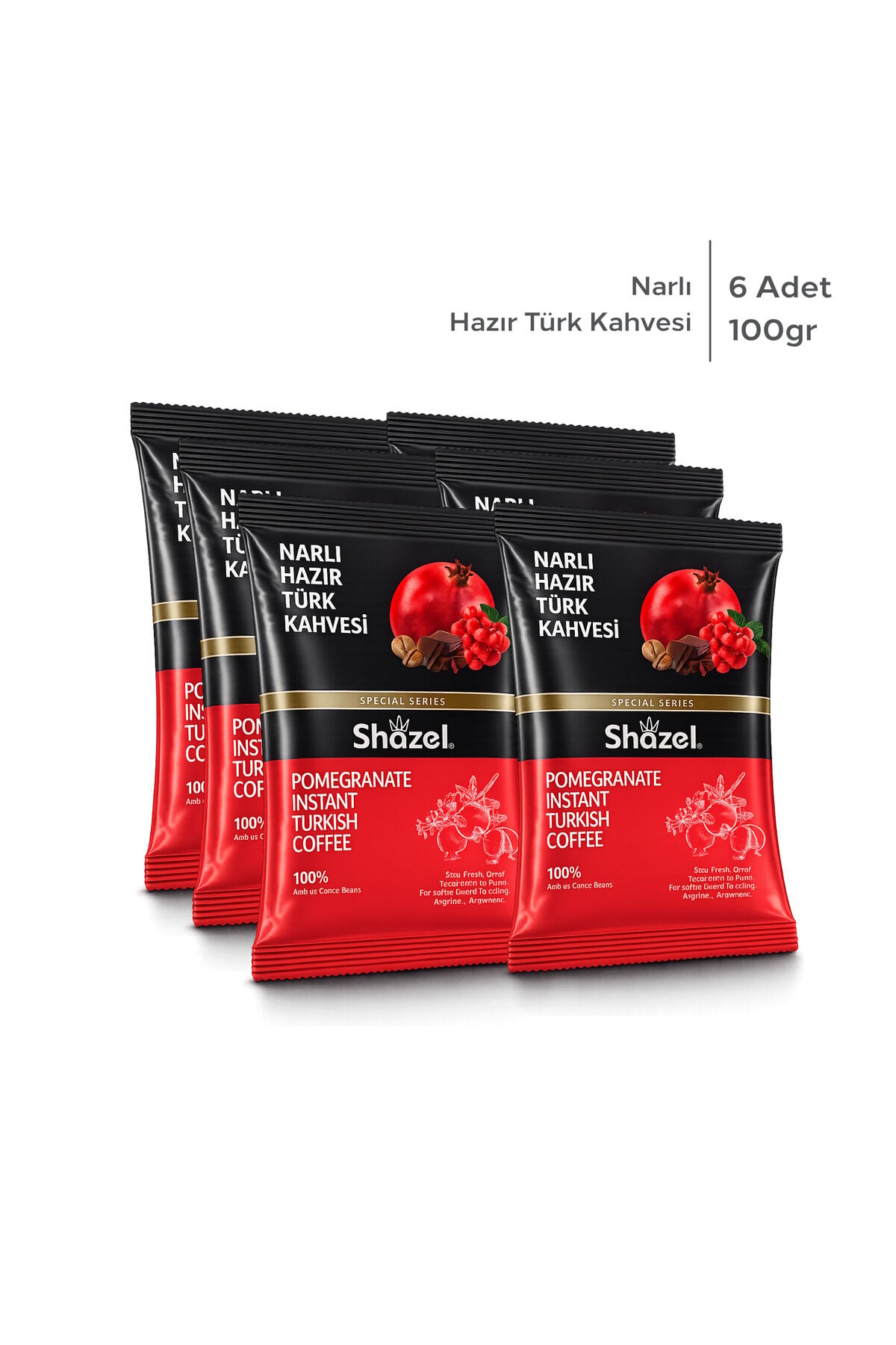 Shazel Hazır Türk Kahvesi | Narlı | 100 gr | 6 Paket