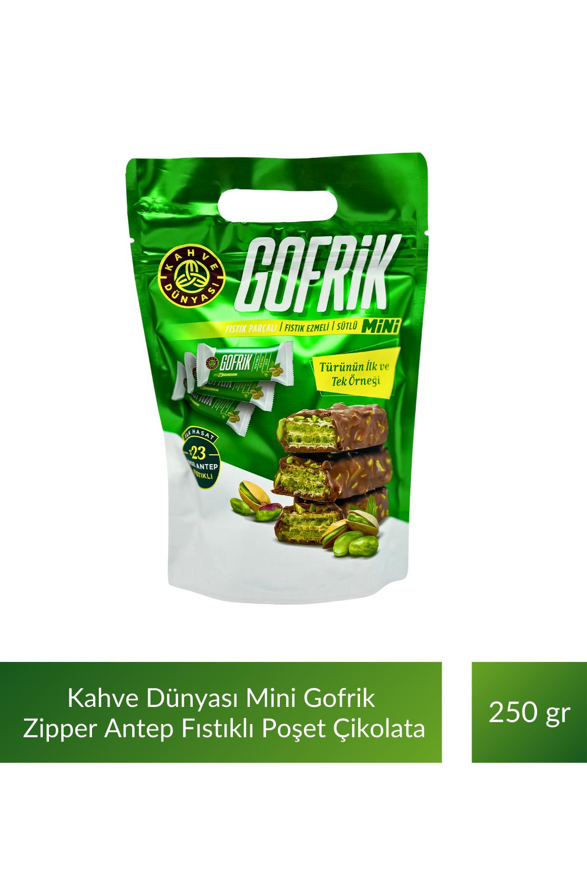 Kahve Dünyası Mini Gofrik Zipper Antep Fıstıklı Gofrik Poşet Çikolata 250 gr
