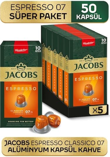 Jacobs Espresso 7 Classico Nespresso Uyumlu Alüminyum Kapsül Kahve 5 x 10'lu