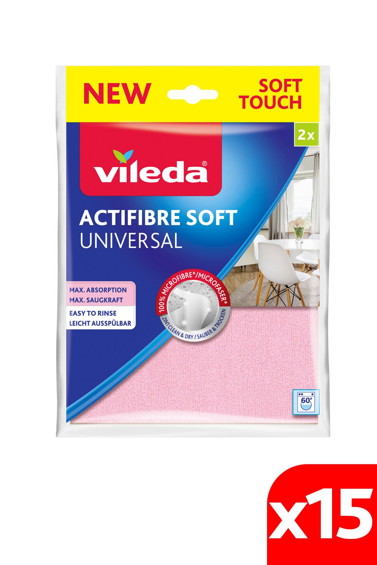 Vileda 15 Paket 2 Li Actifiber Mikrofiber Temizlik Bezi
