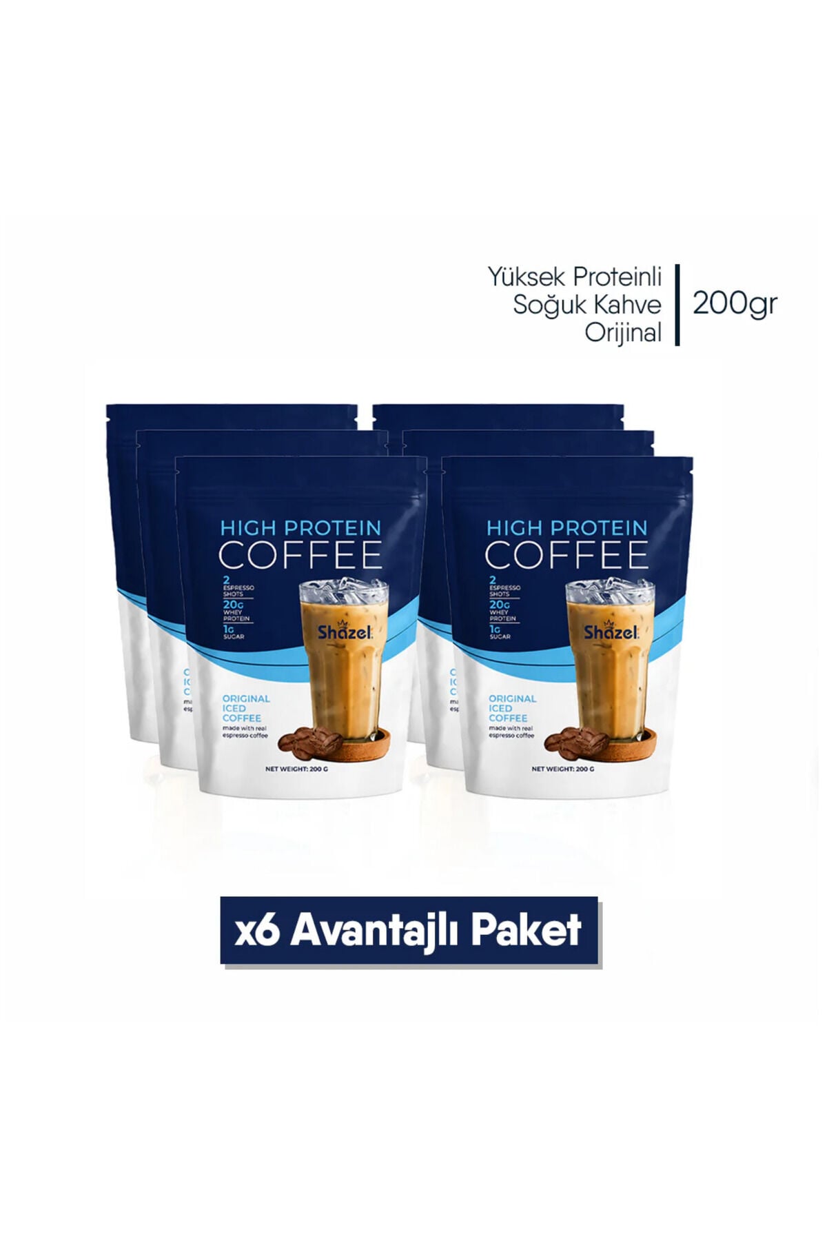 Shazel Yüksek Proteinli Soğuk Kahve | Orijinal Aromalı | Doypack | 200 gr | 6 Adet