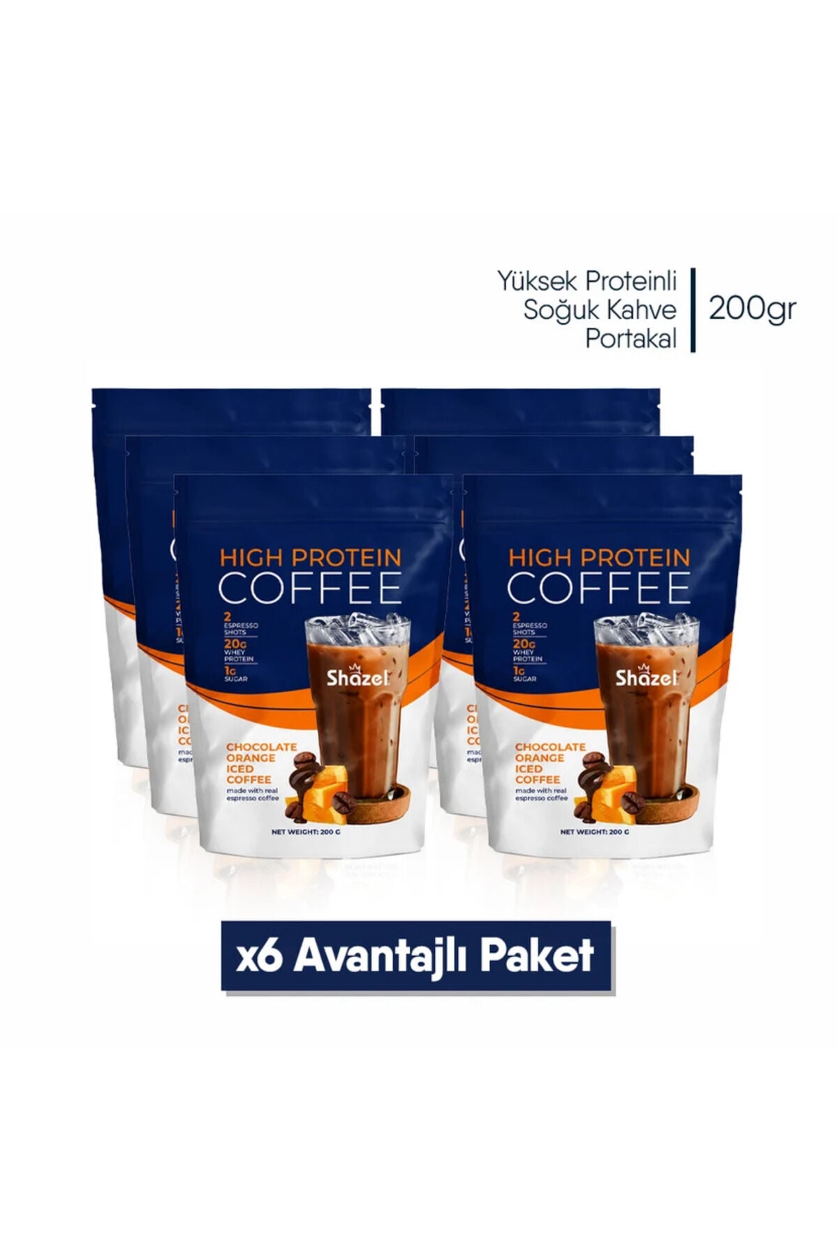 Shazel Yüksek Proteinli Soğuk Kahve | Portakal Aromalı | Doypack | 200 gr | 6 Adet