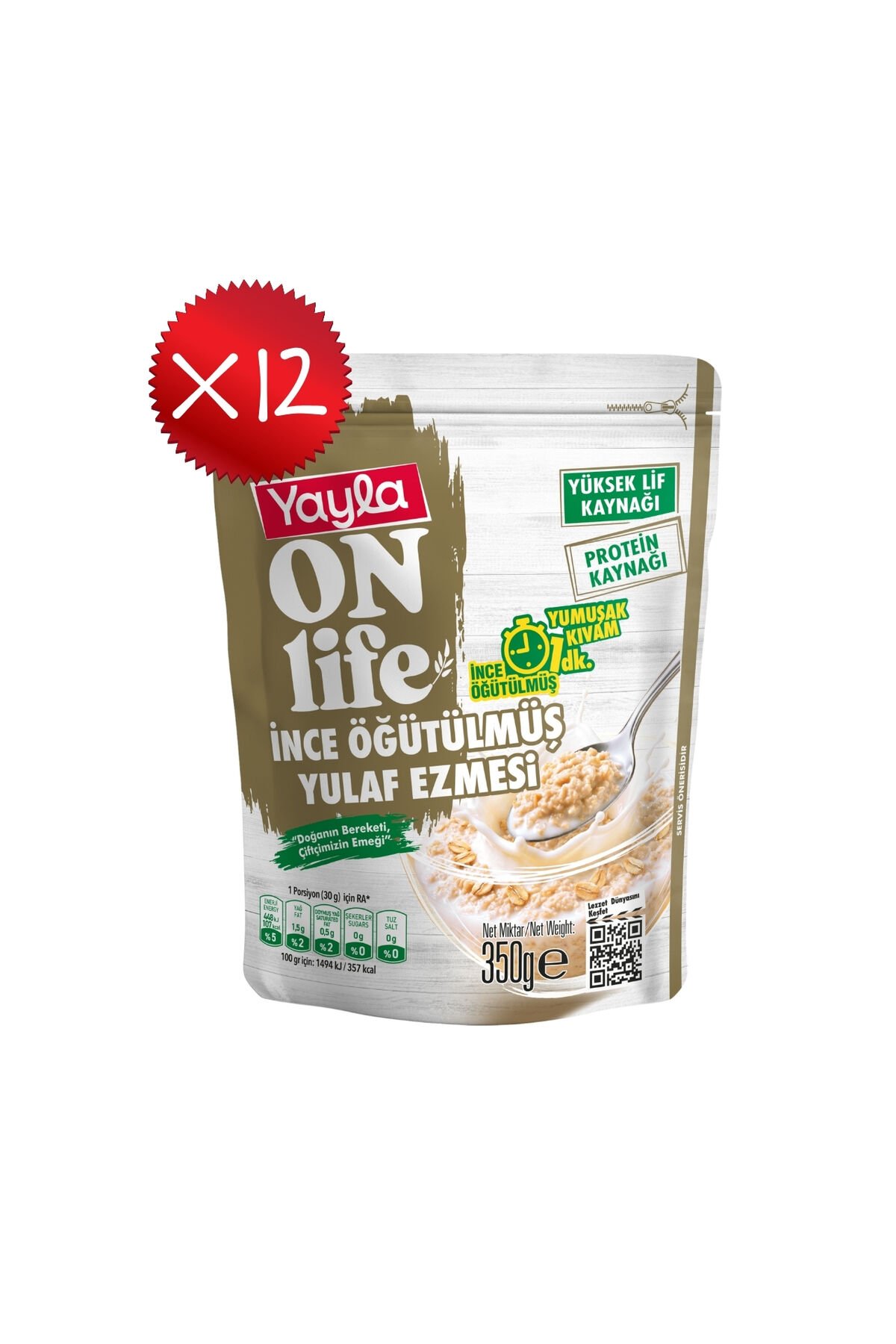 Yayla Onlife İnce Öğütülmüş Yulaf Ezmesi 350 g x12