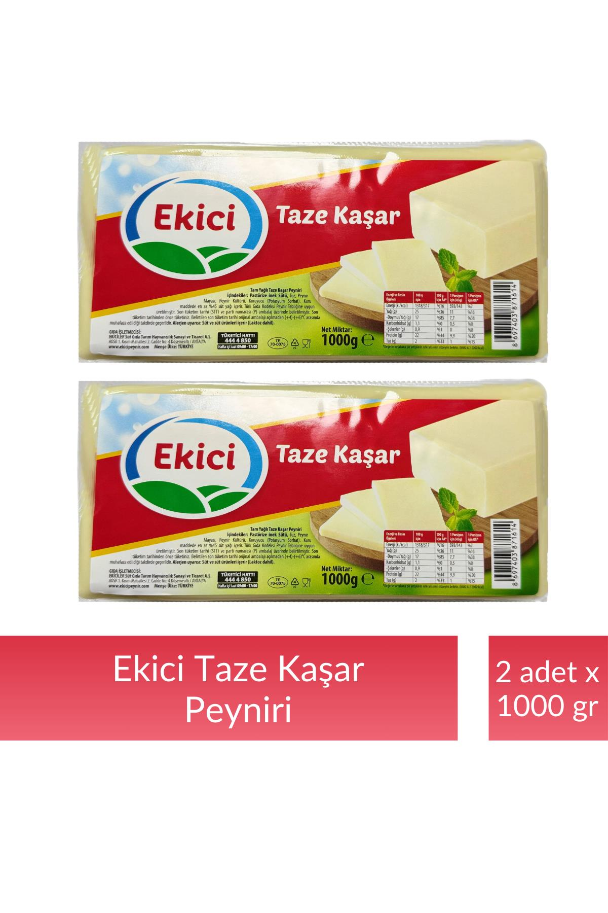 Ekici Taze Kaşar Peyniri 1000 gr x 2 Adet