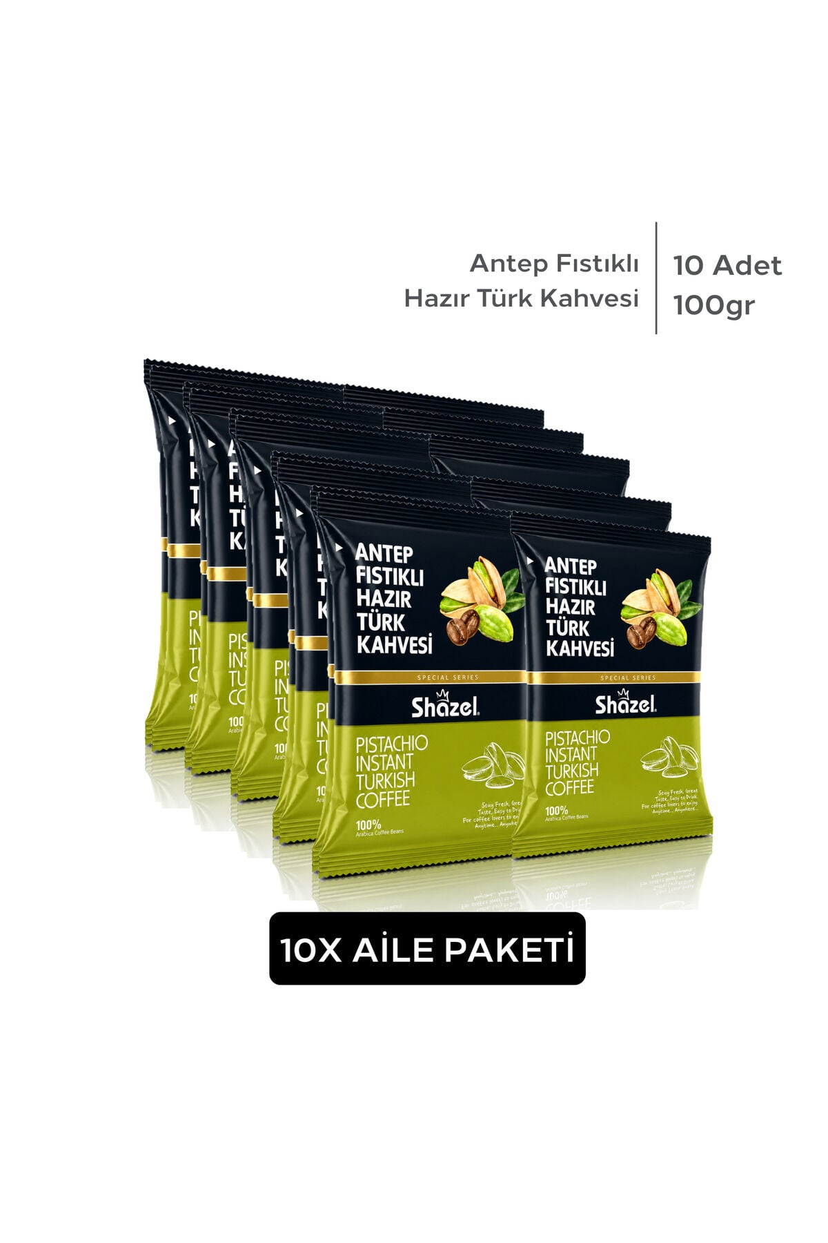 Shazel Hazır Türk Kahvesi | Antep Fıstıklı | 100 gr | 10 Paket