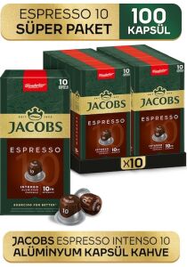 Jacobs Espresso 10 Intenso Nespresso Uyumlu Alüminyum Kapsül Kahve 10 x 10'lu