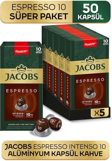 Jacobs Espresso 10 Intenso Nespresso Uyumlu Alüminyum Kapsül Kahve 5 x 10'lu