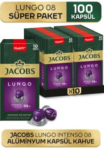 Jacobs Lungo 8 Intenso Nespresso Uyumlu Alüminyum Kapsül Kahve 10 Adet X 10 Paket Kapsül Kahve