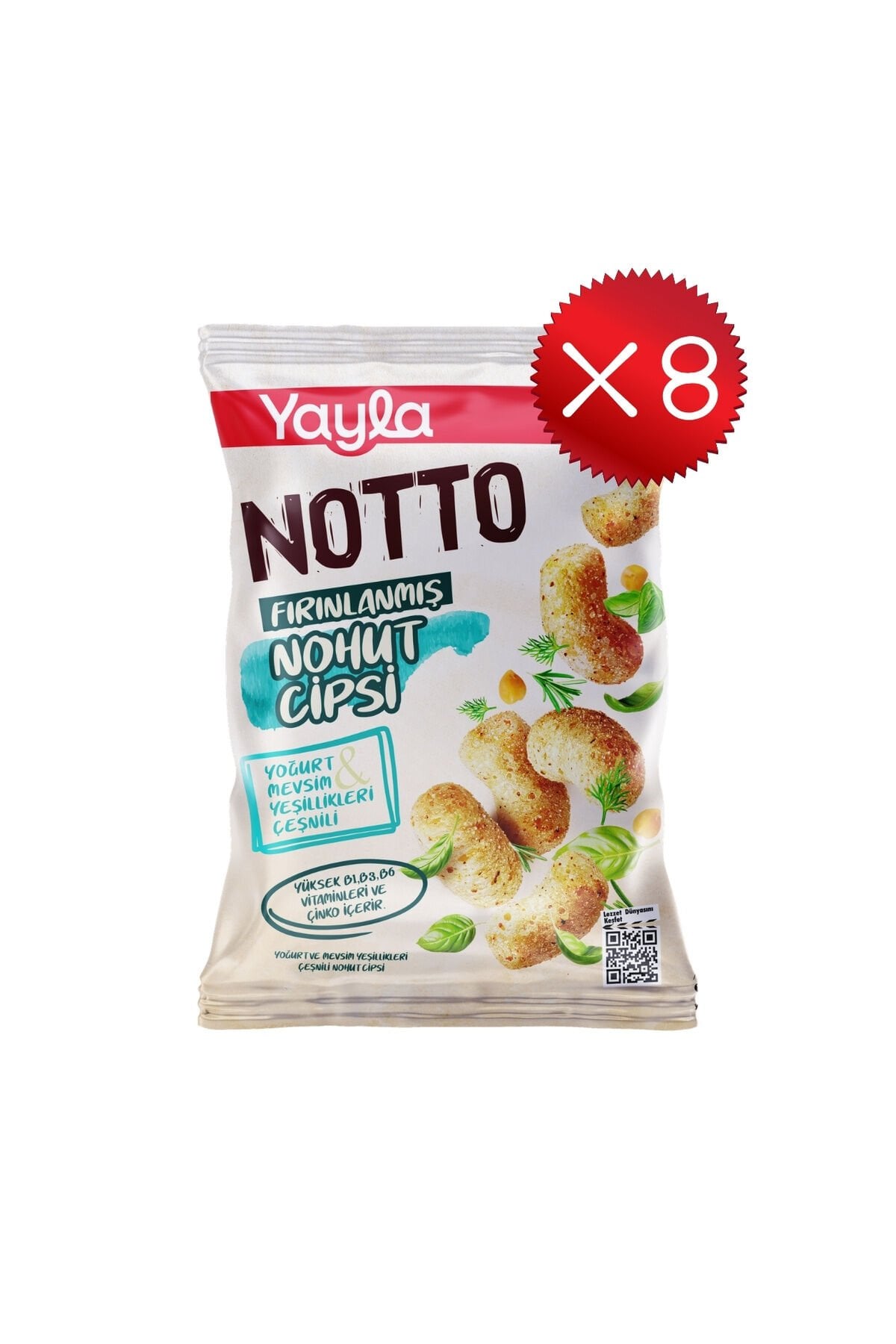 Yayla Notto Yoğurt ve Mevsim Yeşillikleri Çeşnili Nohut Cipsi 55 g x8