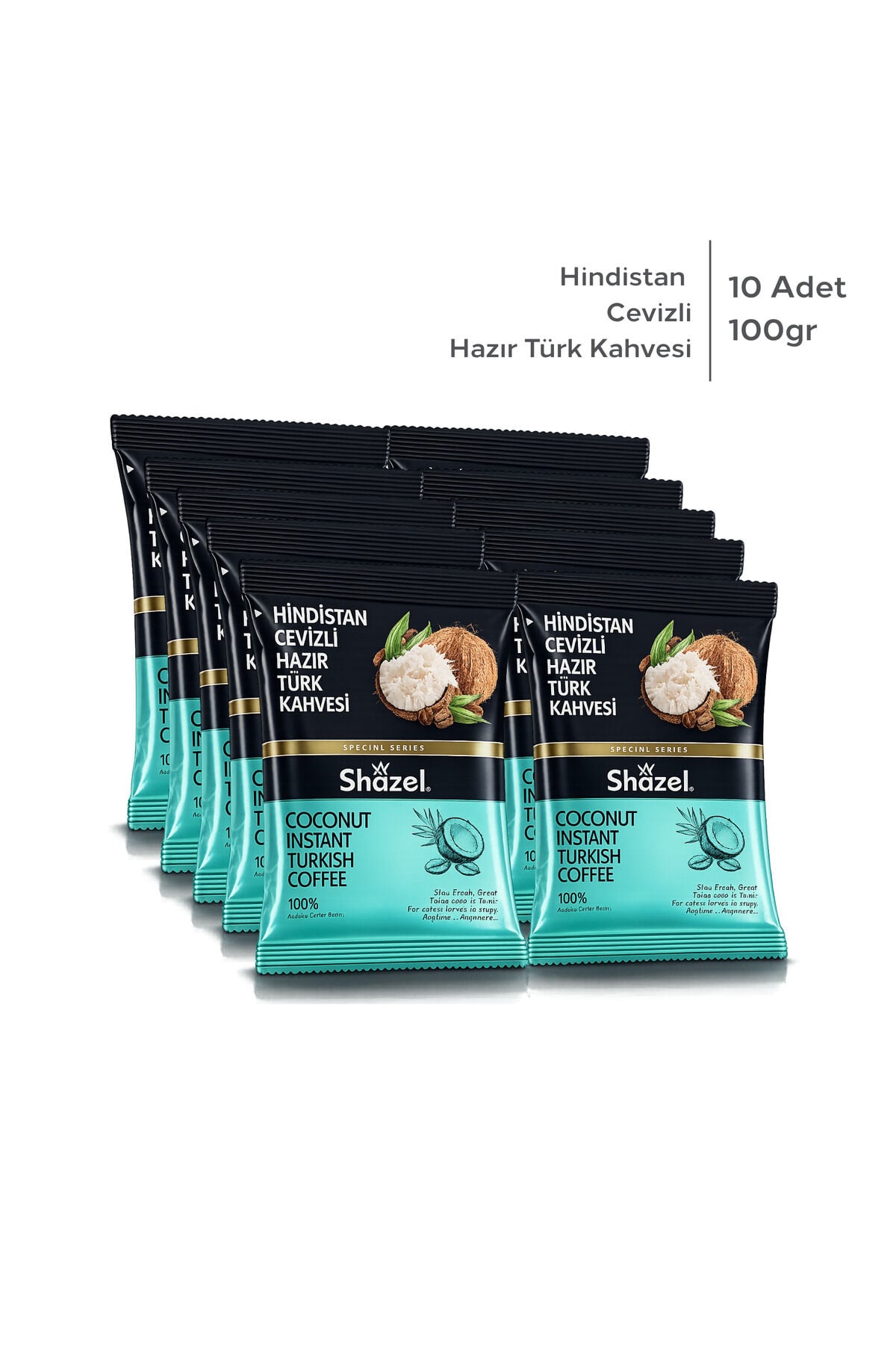 Shazel Hazır Türk Kahvesi | Hindistan Cevizli | 100 gr | 10 Paket