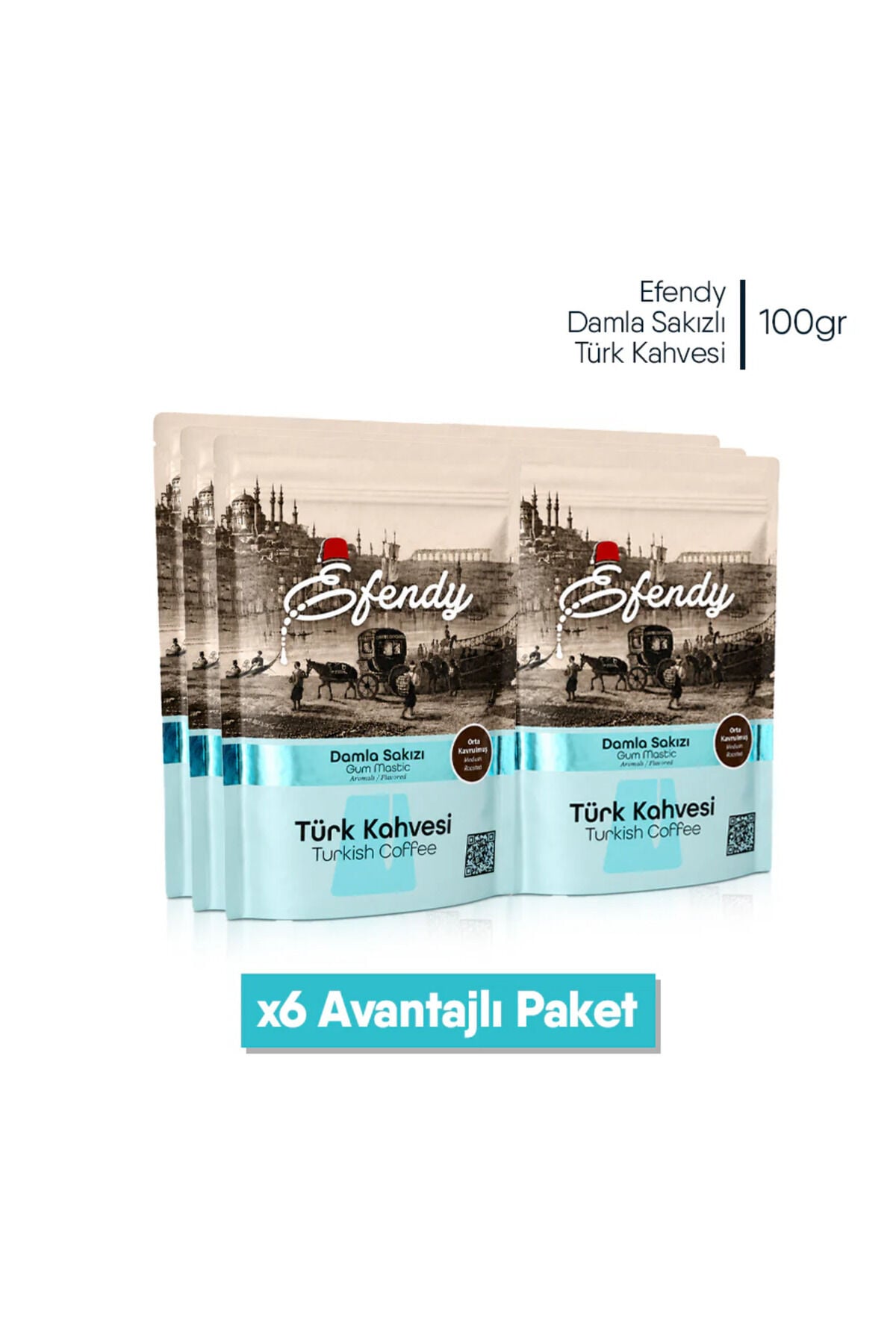 Shazel Efendy Geleneksel Damla Sakızlı Türk Kahvesi | Doypack | 100 gr | 6 Adet