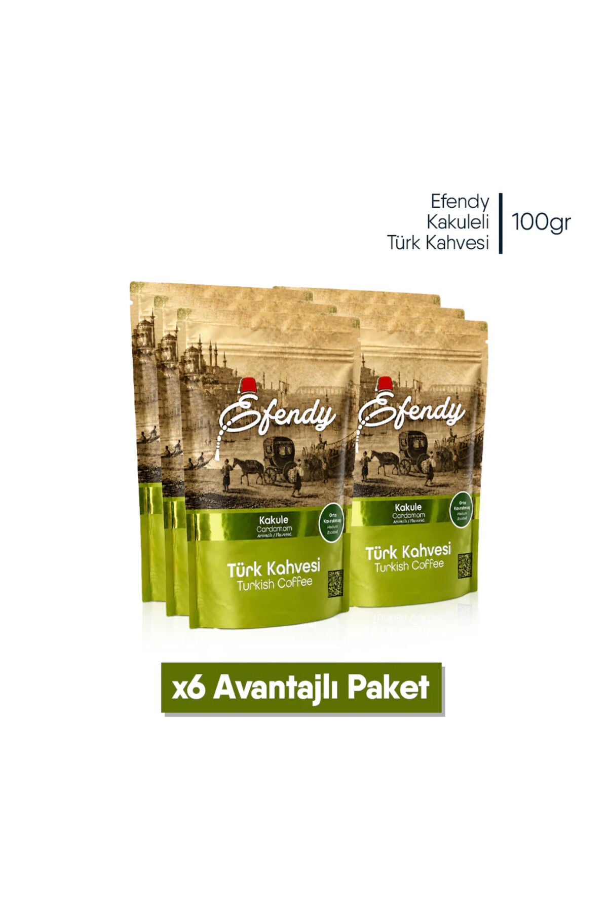 Shazel Efendy Geleneksel Türk Kahvesi | Kakuleli | Doypack | 100 gr | 6 Adet