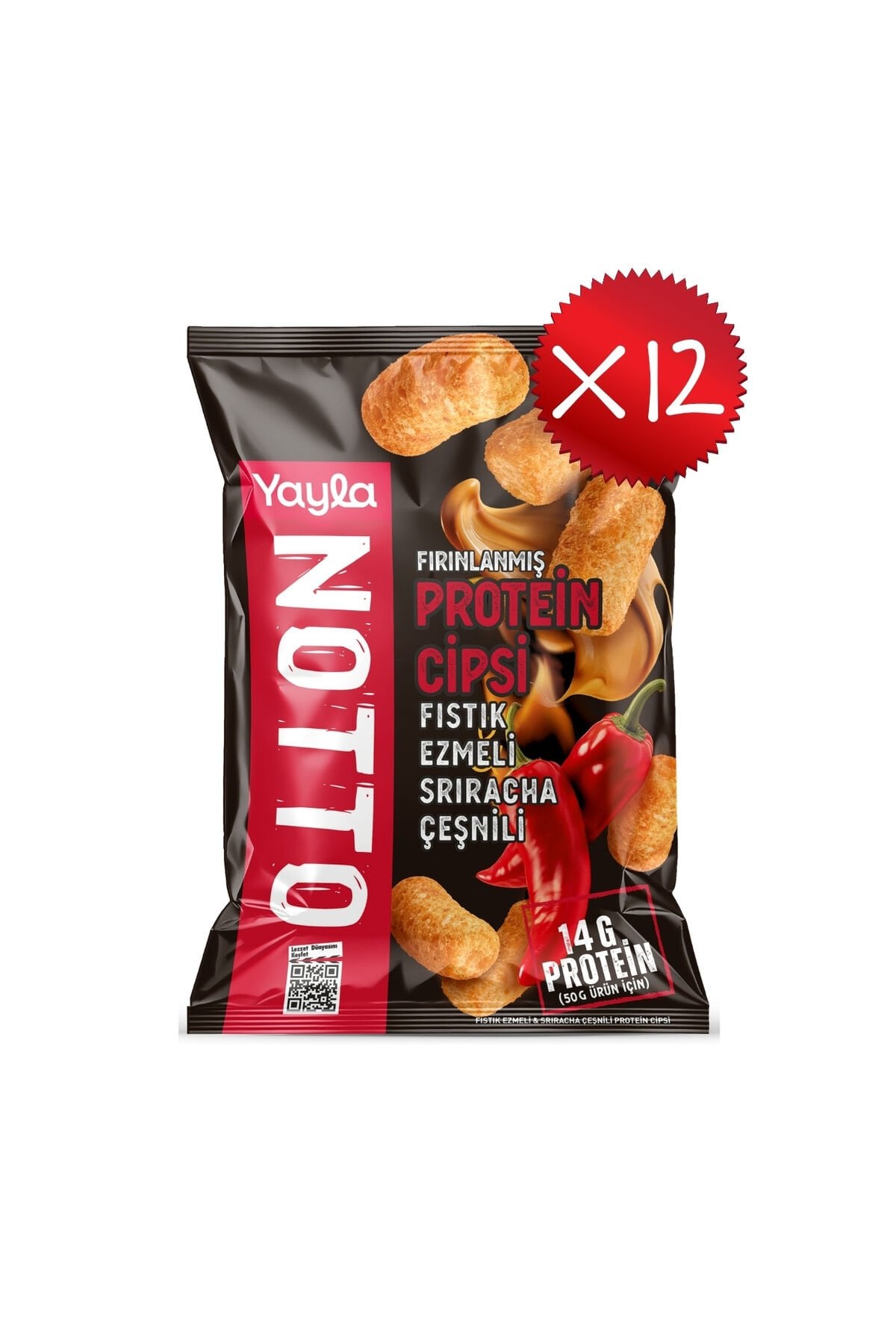 Yayla Notto Fıstık Ezmeli ve Sriracha Çeşnili Protein Cipsi 50 g x12