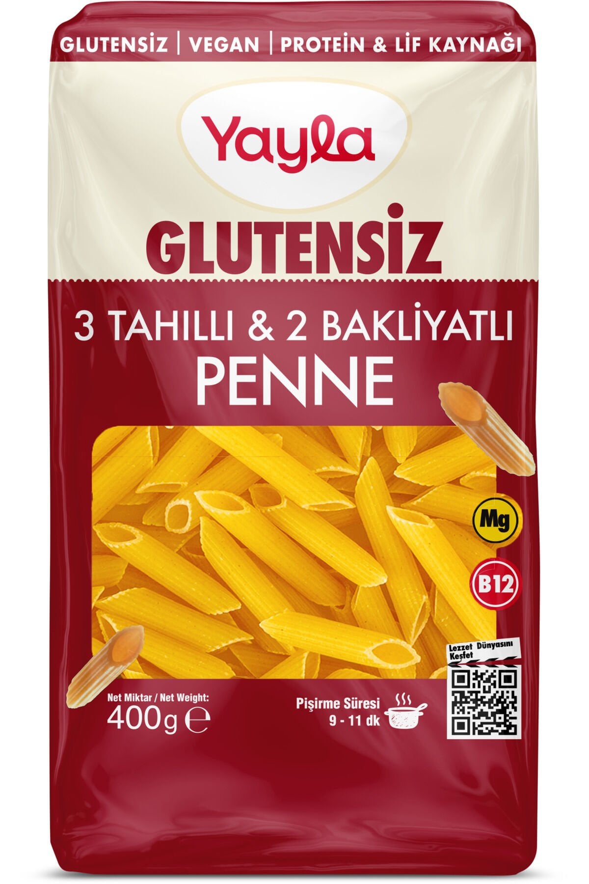 YAYLA GLUTENSİZ VEGAN 3 TAHILLI&2 BAKLİYATLI PENNE 400 MLMAKARA