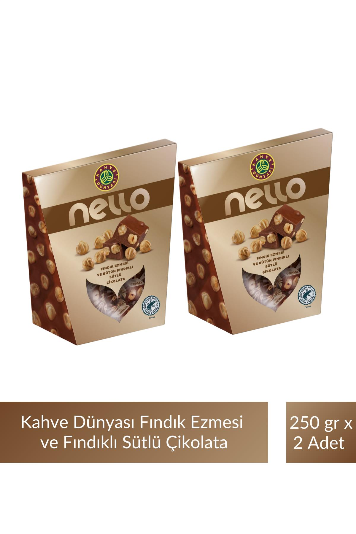 Kahve Dünyası Nello Fındık Ezmesi ve Bütün Fındıklı Sütlü Çikolata 250 gr x 2 Adet