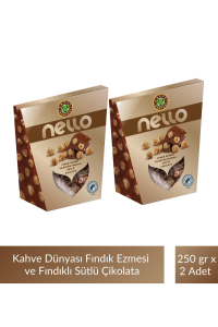 Kahve Dünyası Nello Fındık Ezmesi ve Bütün Fındıklı Sütlü Çikolata 250 gr x 2 Adet