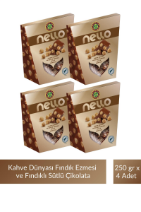 Kahve Dünyası Nello Fındık Ezmesi ve Bütün Fındıklı Sütlü Çikolata 250 gr x 4 Adet