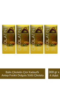 Balin Çikolatin Çıtır Kadayıflı Antep Fıstıklı Dolgulu Sütlü Çikolata 300 gr x 4 Adet