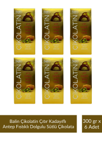 Balin Çikolatin Çıtır Kadayıflı Antep Fıstıklı Dolgulu Sütlü Çikolata 300 gr x 6 Adet