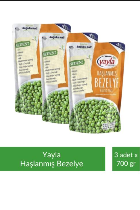 Yayla Haşlanmış Bezelye 700 gr x 3 Adet
