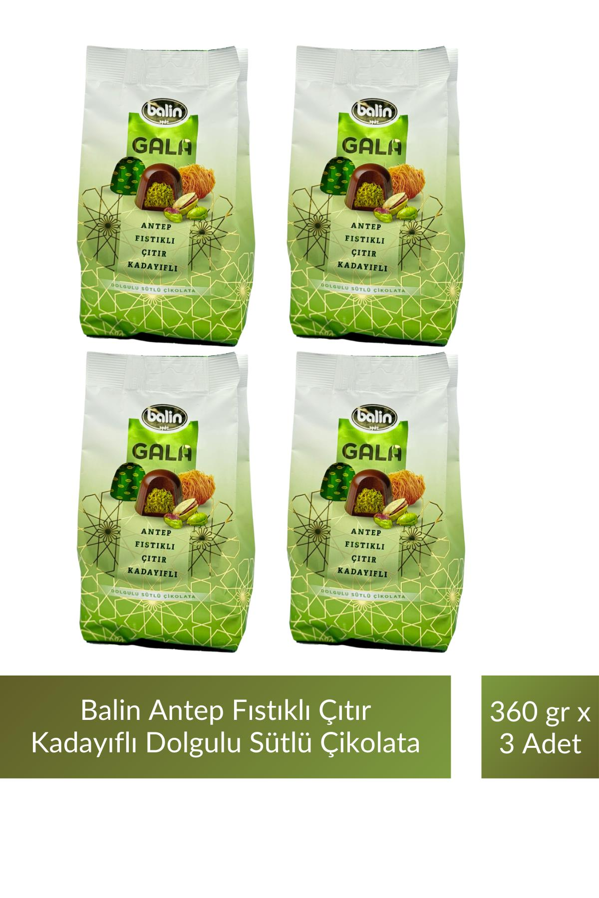 Balin Antep Fıstıklı Çıtır Kadayıflı Dolgulu Sütlü Çikolata 360 gr x 4 Adet