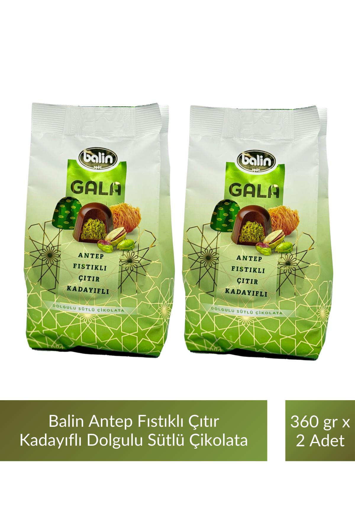 Balin Antep Fıstıklı Çıtır Kadayıflı Dolgulu Sütlü Çikolata 360 gr x 2 Adet
