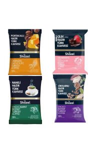 Shazel Hazır Türk Kahve Seti Portakallı Naneli Çilekli Çikolatalı 4 x 100 g 4 lü Set