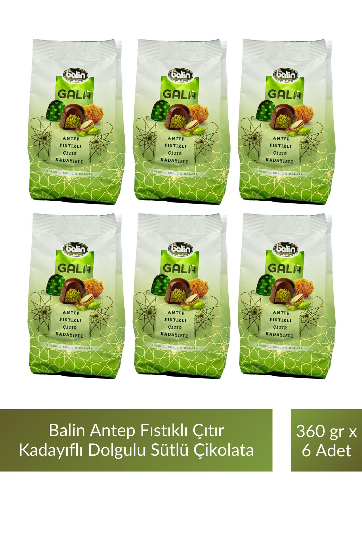 Balin Antep Fıstıklı Çıtır Kadayıflı Dolgulu Sütlü Çikolata 360 gr x 6 Adet