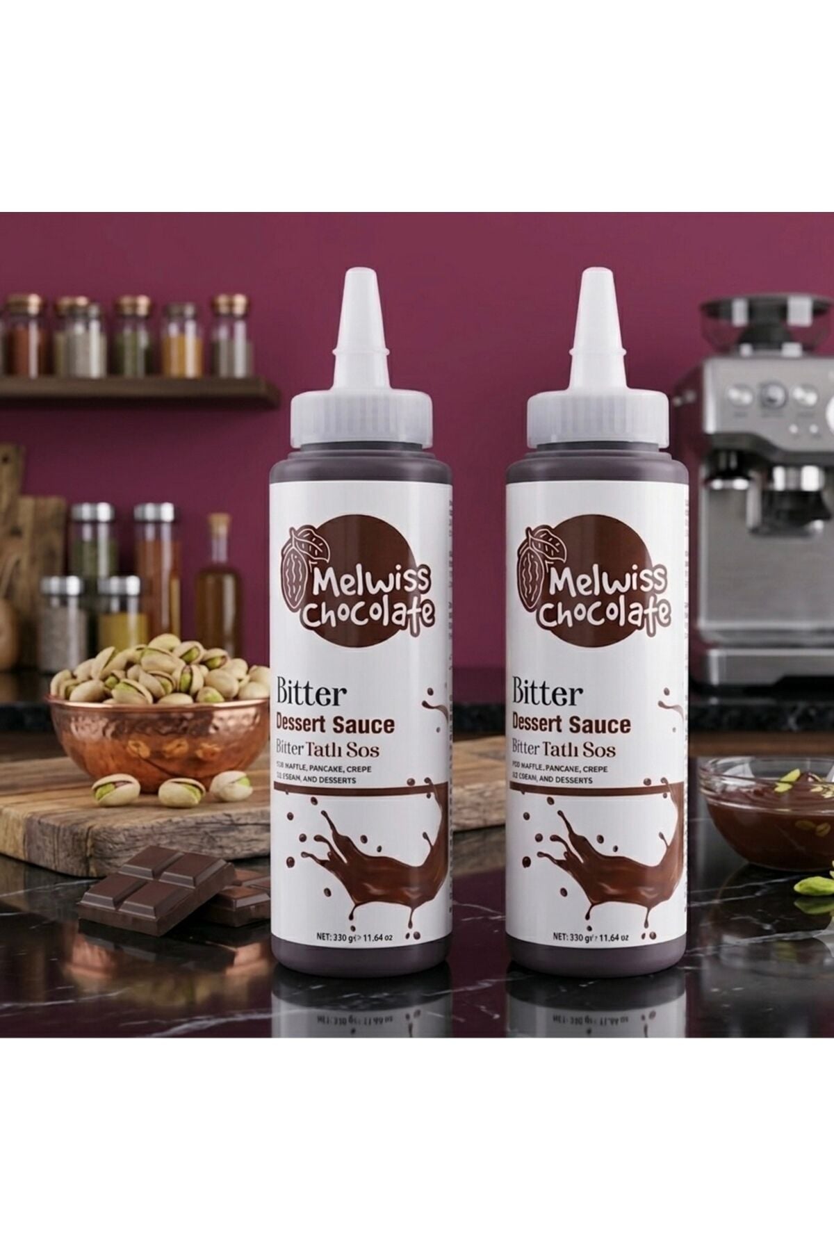 Melwiss 2'Li Bitter Tatlı Sos 330gr Waffle & Krep & Pankek Sosu