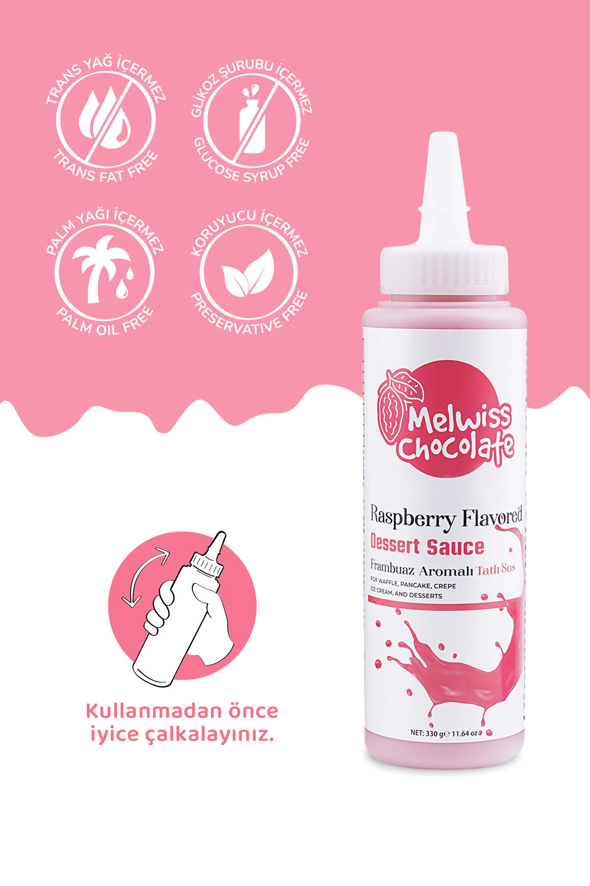 Melwiss Chocolate Frambuaz Aromalı Tatlı Sos 330 G - Waffle & Krep & Pankek Sosu