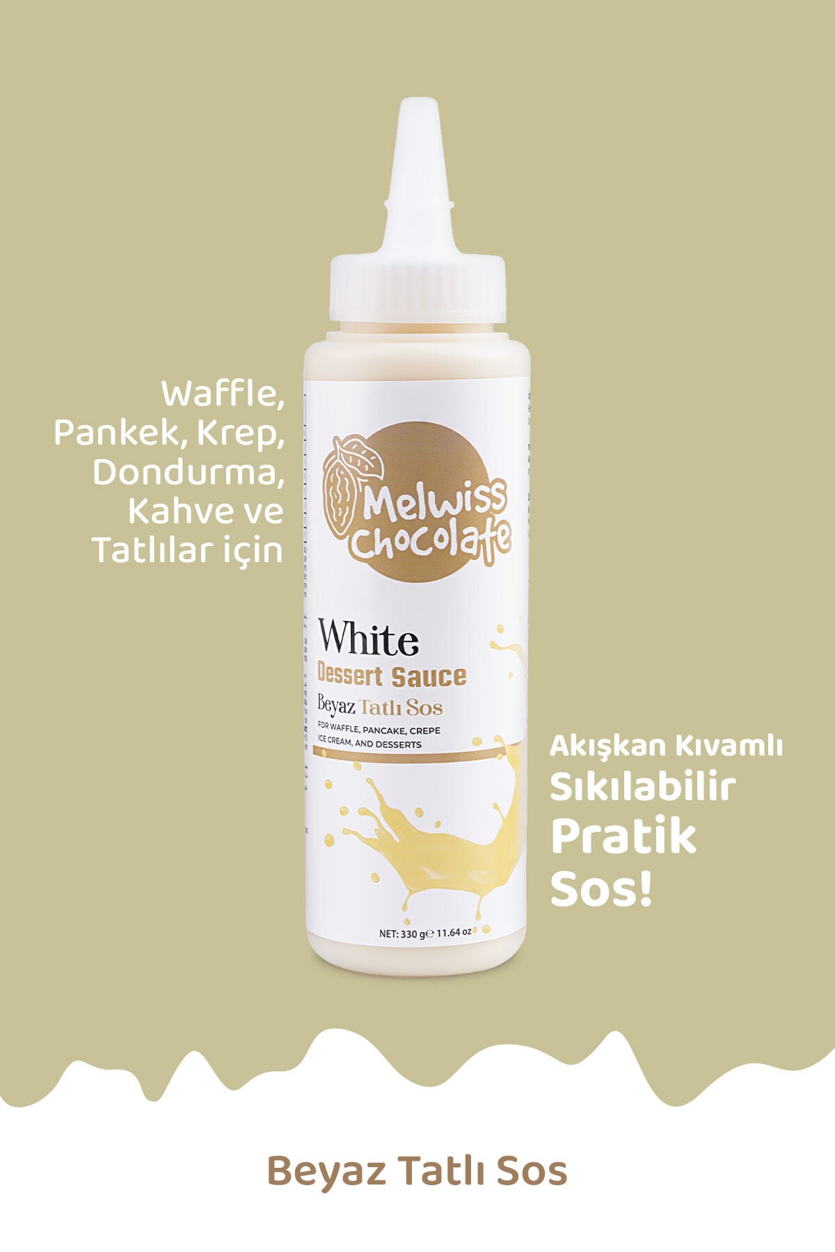 Melwiss Chocolate Beyaz Tatlı Sos 330gr - Waffle & Krep & Pankek Sosu
