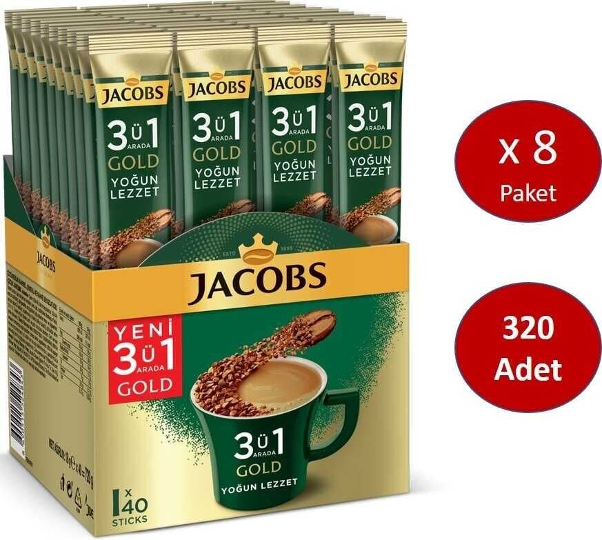 Jacobs 3ü1 Arada Gold Kahve Karışımı Yoğun Lezzet 320 Adet (40 x 8 Paket)