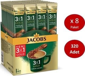 Jacobs 3ü1 Arada Gold Kahve Karışımı Yoğun Lezzet 320 Adet (40 x 8 Paket)