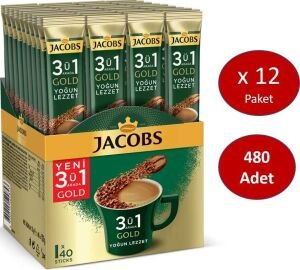 Jacobs 3ü1 Arada Gold Kahve Karışımı Yoğun Lezzet 480 Adet (40 x 12 Paket)
